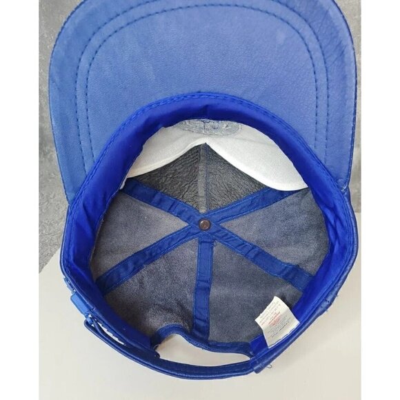 VTG Blue Leather Hat Revelstoke CAT skiing zip strap embroidered cap - Picture 7 of 10